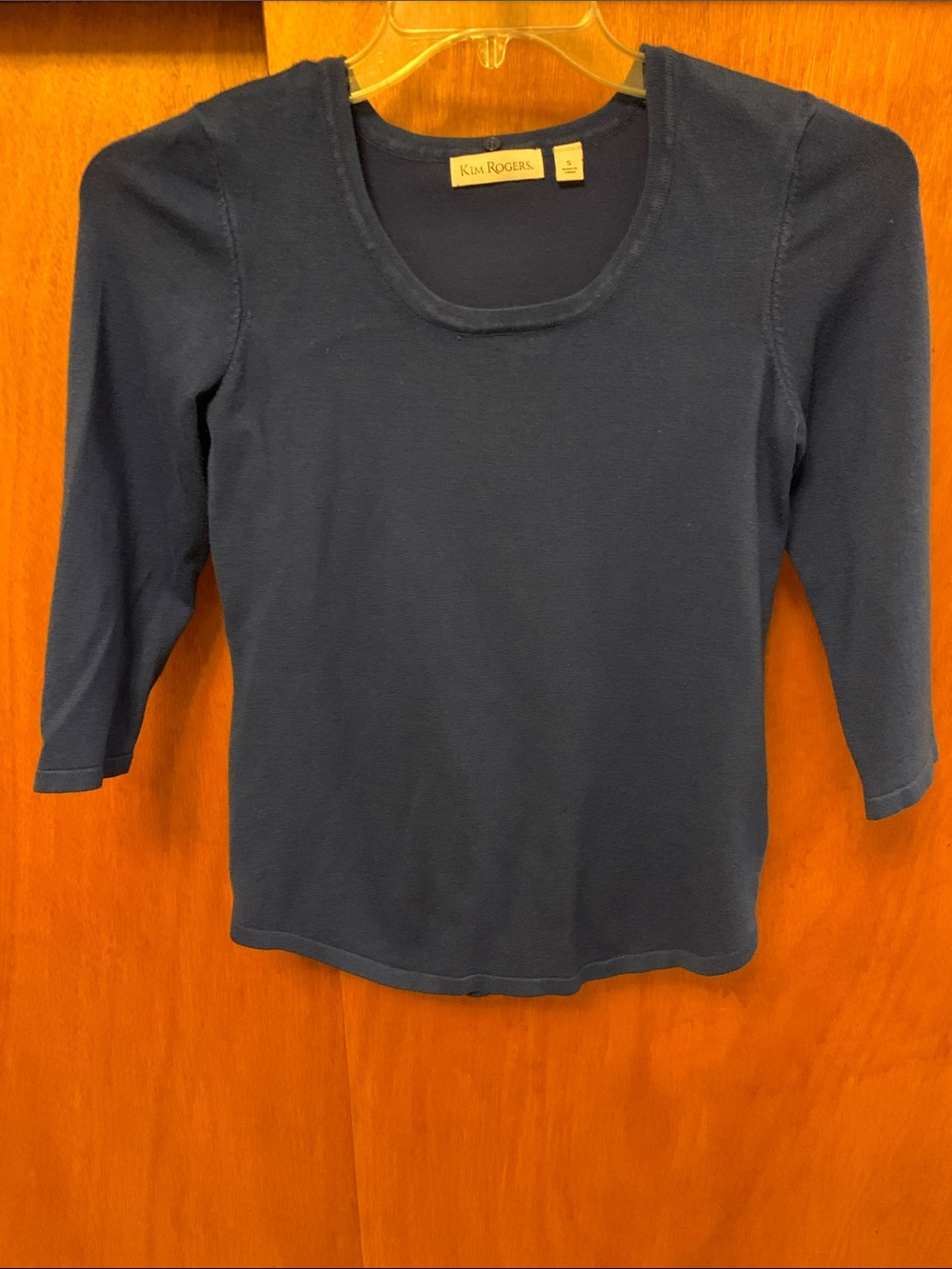 Kim Rogers Navy Scoop Neck Three-Quarter Sleeve Top
